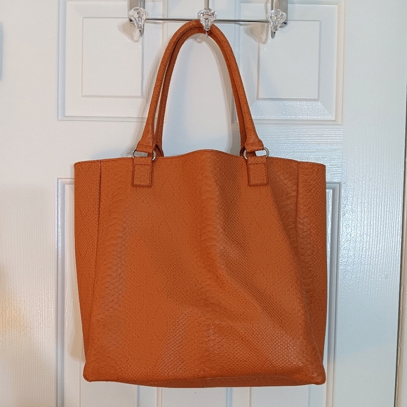 Neiman Marcus Orange Crocodile Embossed Leather Tote Bag - Picture 3 of 10